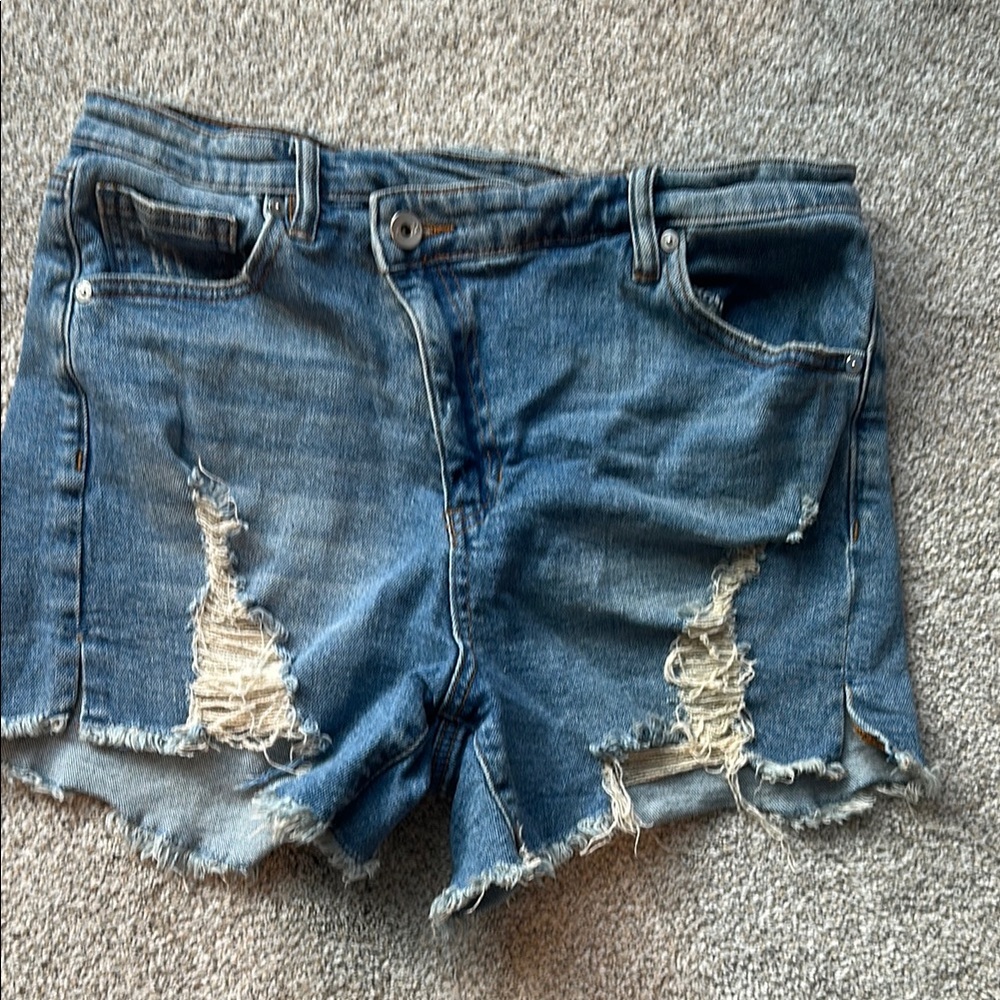 Kendall & Kylie Blue Distressed Jean Shorts- Missing Interior Button as shown